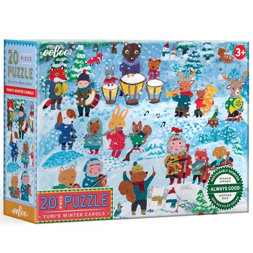 eeBoo 20 Piece Giant Floor Puzzle Yumis Winter Carols Childrens Puzzle Holiday Themed Large Pieces for Small Hands to Develop Motor Skills - Image 1