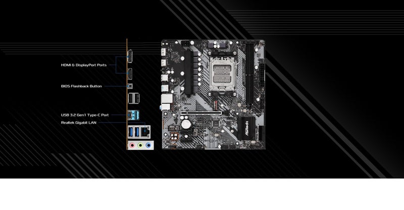 ASRock B650M-HM.2+ AMD AM5 Micro-ATX Motherboard, Supports AMD Ryzen 9000/8000/7000 Series Processors, DDR5 6400+ (OC), PCIe 5.0 M.2, Gigabit LAN, 6+1+1 Power Phase - Image 3