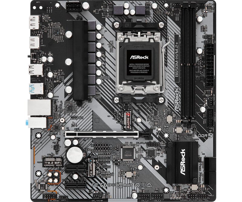 ASRock B650M-HM.2+ AMD AM5 Micro-ATX Motherboard, Supports AMD Ryzen 9000/8000/7000 Series Processors, DDR5 6400+ (OC), PCIe 5.0 M.2, Gigabit LAN, 6+1+1 Power Phase - Image 2