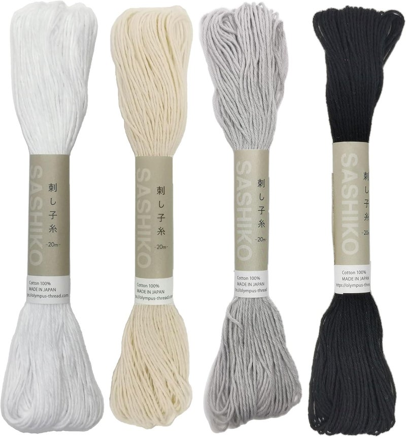 Olympus Sashiko Thread 20m(21.8yds) 4skeins Color Bundles 100% Cotton (#01,#02,#20,#28) - Image 1