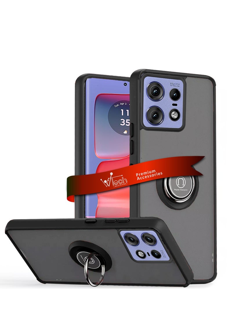 دبليو تيك قبضة إصبع مغناطيسية مع مسند حلقي مع غطاء حديد مدمج لهاتف موتورولا إيدج 50 برو 5 جي 2024 أسود - Image 1
