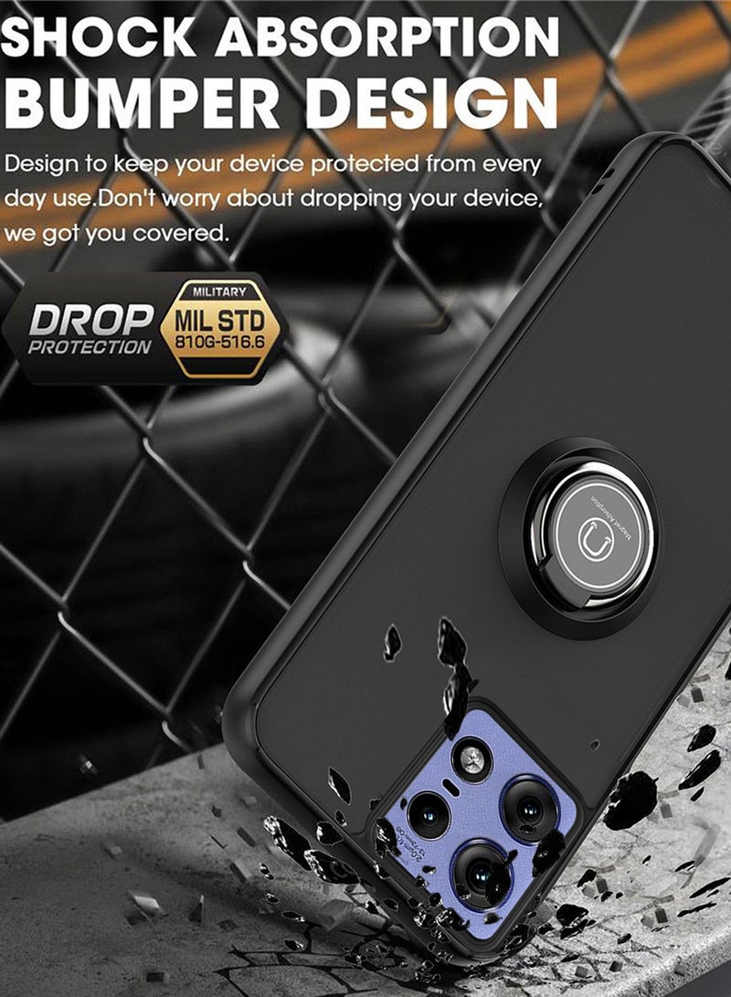 دبليو تيك قبضة إصبع مغناطيسية مع مسند حلقي مع غطاء حديد مدمج لهاتف موتورولا إيدج 50 برو 5 جي 2024 أسود - Image 4