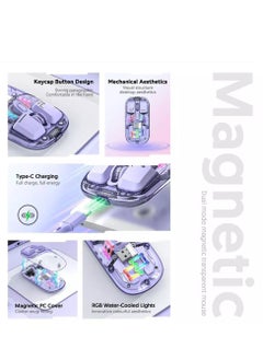Forev Transparent Wireless Dual-Mode RGB Bluetooth Mouse Ergonomic Universal Hots Adjustable to 1600dpi / FV-T7 purple  - Image 2