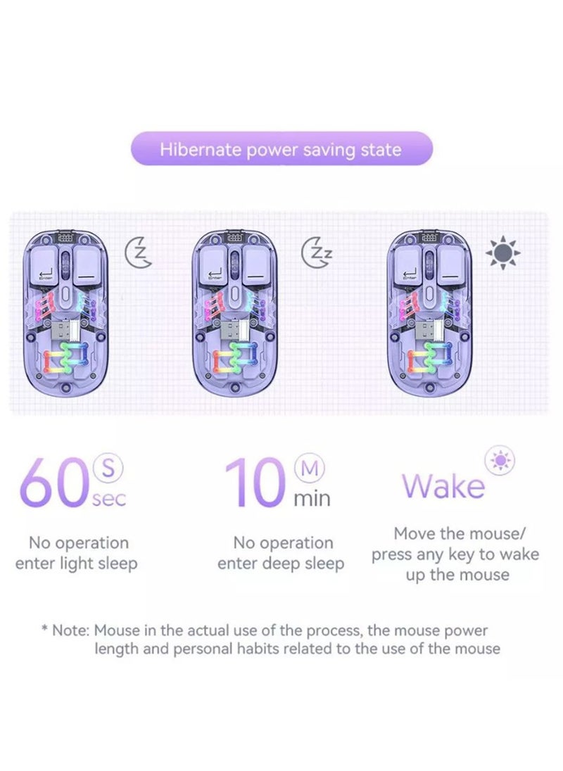 Forev - Transparent Wireless Dual-Mode RGB Bluetooth Mouse Ergonomic Universal Hots Adjustable to 1600dpi / FV-T7 purple - Image 1