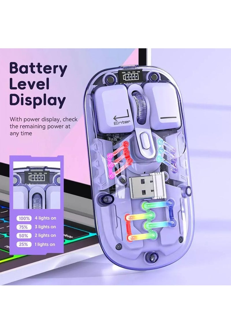 Forev - Transparent Wireless Dual-Mode RGB Bluetooth Mouse Ergonomic Universal Hots Adjustable to 1600dpi / FV-T7 purple - Image 1