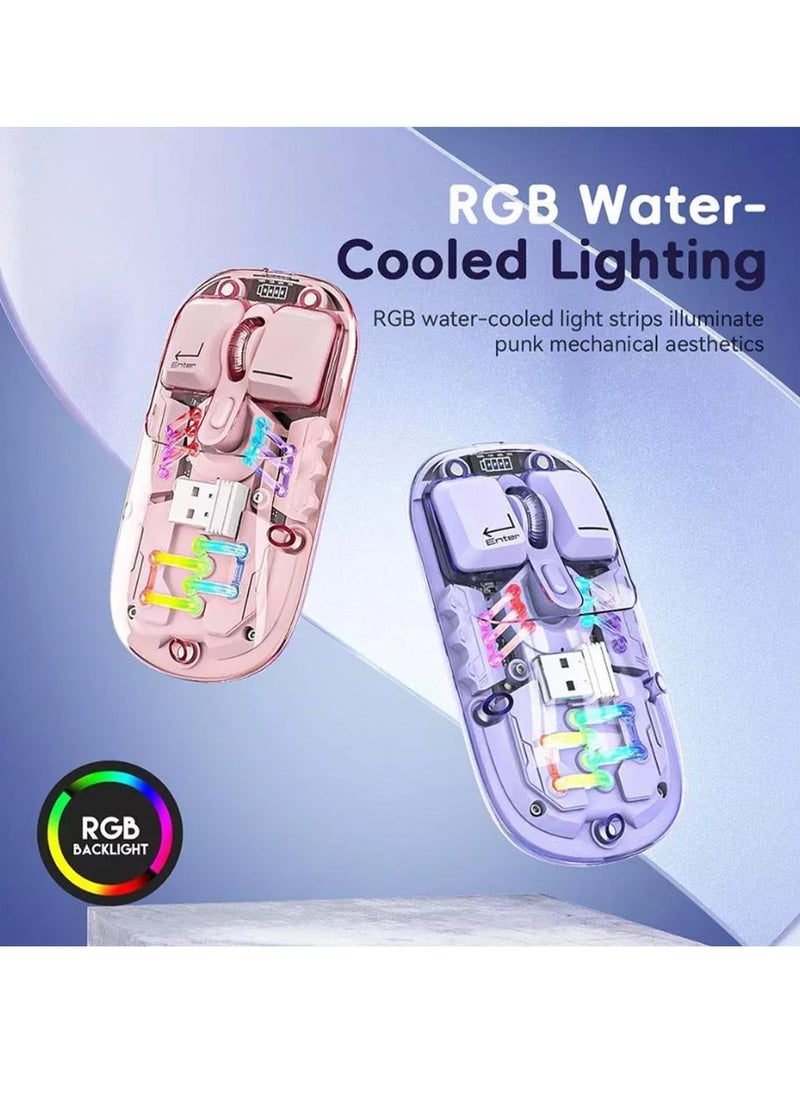 Forev - Transparent Wireless Dual-Mode RGB Bluetooth Mouse Ergonomic Universal Hots Adjustable to 1600dpi / FV-T7 purple - Image 1
