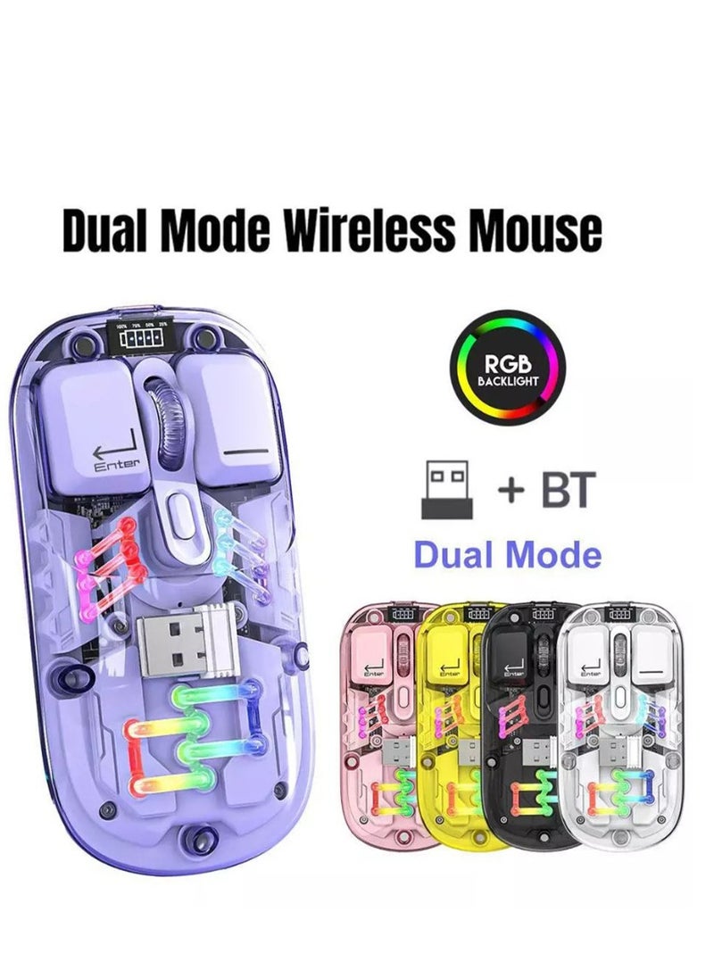 Forev - Transparent Wireless Dual-Mode RGB Bluetooth Mouse Ergonomic Universal Hots Adjustable to 1600dpi / FV-T7 purple - Image 1
