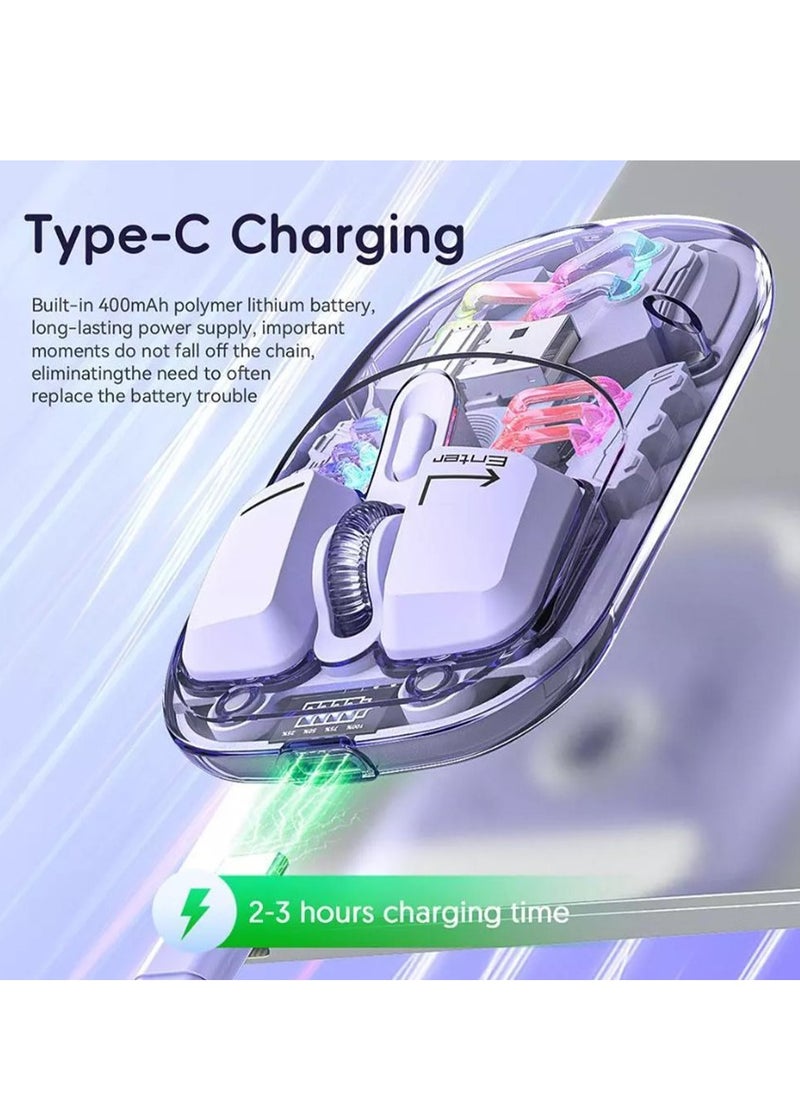 Forev - Transparent Wireless Dual-Mode RGB Bluetooth Mouse Ergonomic Universal Hots Adjustable to 1600dpi / FV-T7 purple - Image 1