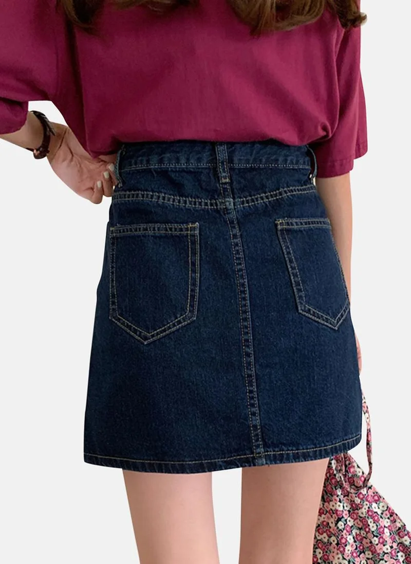 يونيكي Blue Solid Denim Mini Skirt