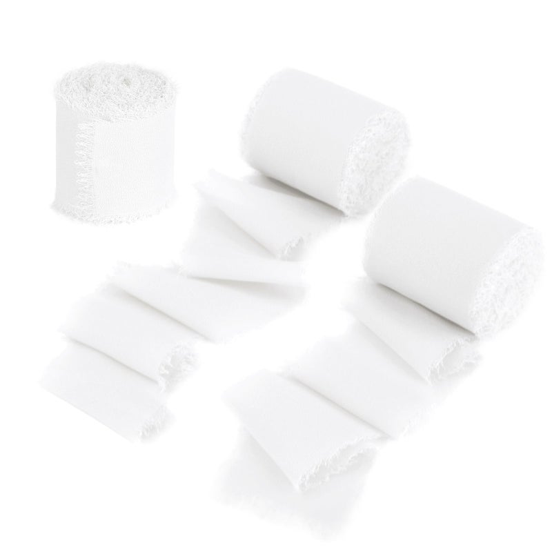 DORIS HOME White Chiffon Ribbon for Flower Bouquet 2 x21Yd Fabric Ribbon for Gift Wrapping Handmade Frayed Ribbon for WeddingChristmas Decorations