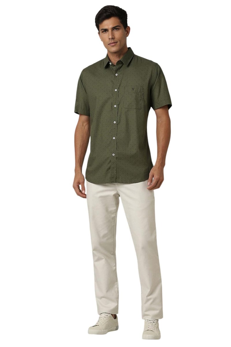 Van Heusen Men Olive Slim Fit Print Half Sleeves Casual Shirt - Image 5