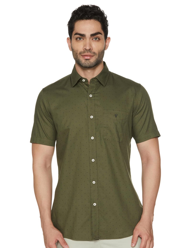 Van Heusen Men Olive Slim Fit Print Half Sleeves Casual Shirt - Image 1
