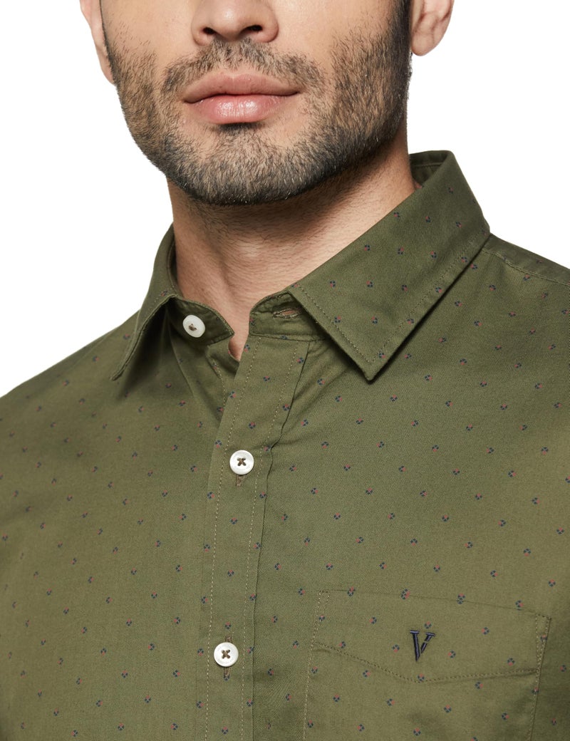Van Heusen Men Olive Slim Fit Print Half Sleeves Casual Shirt - Image 3