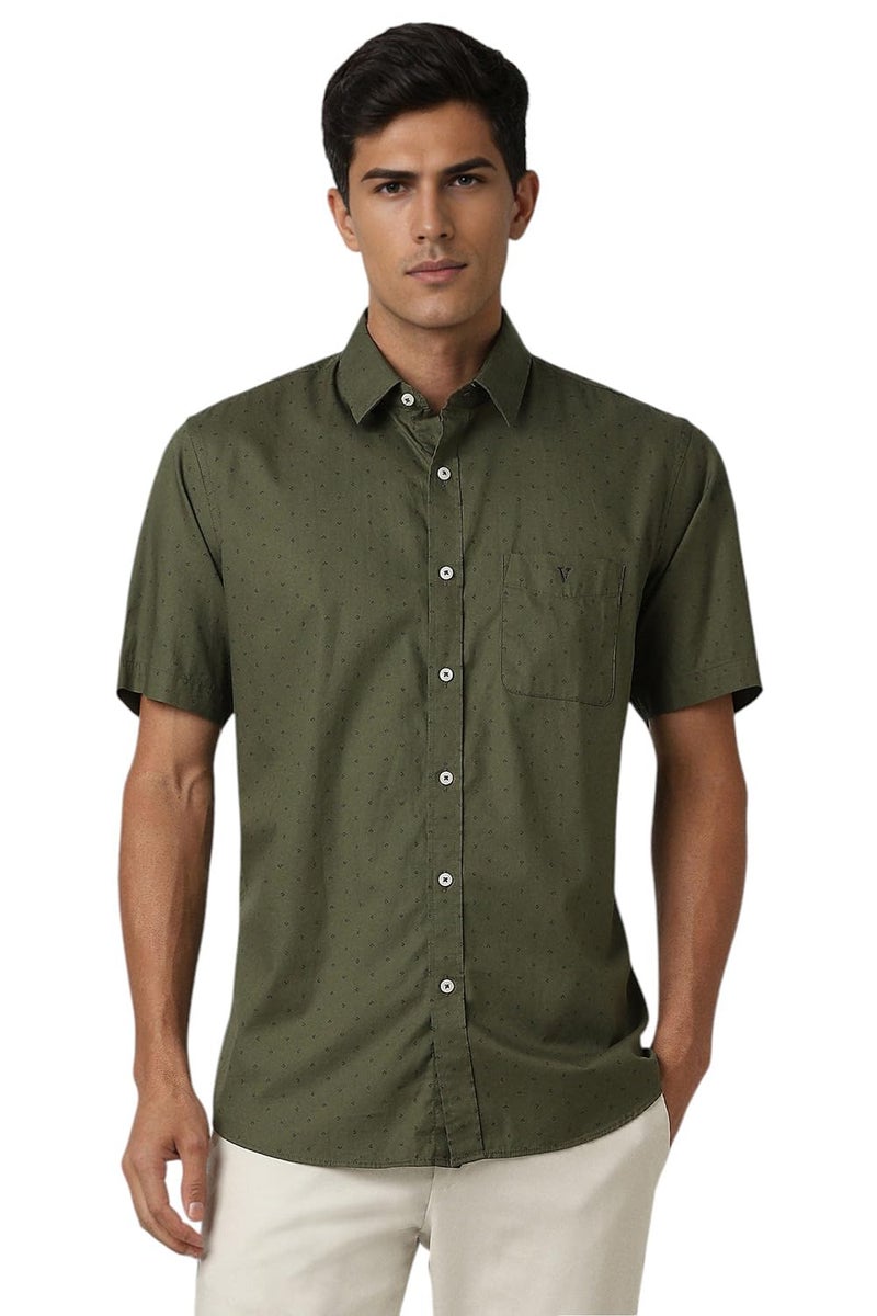 Van Heusen Men Olive Slim Fit Print Half Sleeves Casual Shirt - Image 2