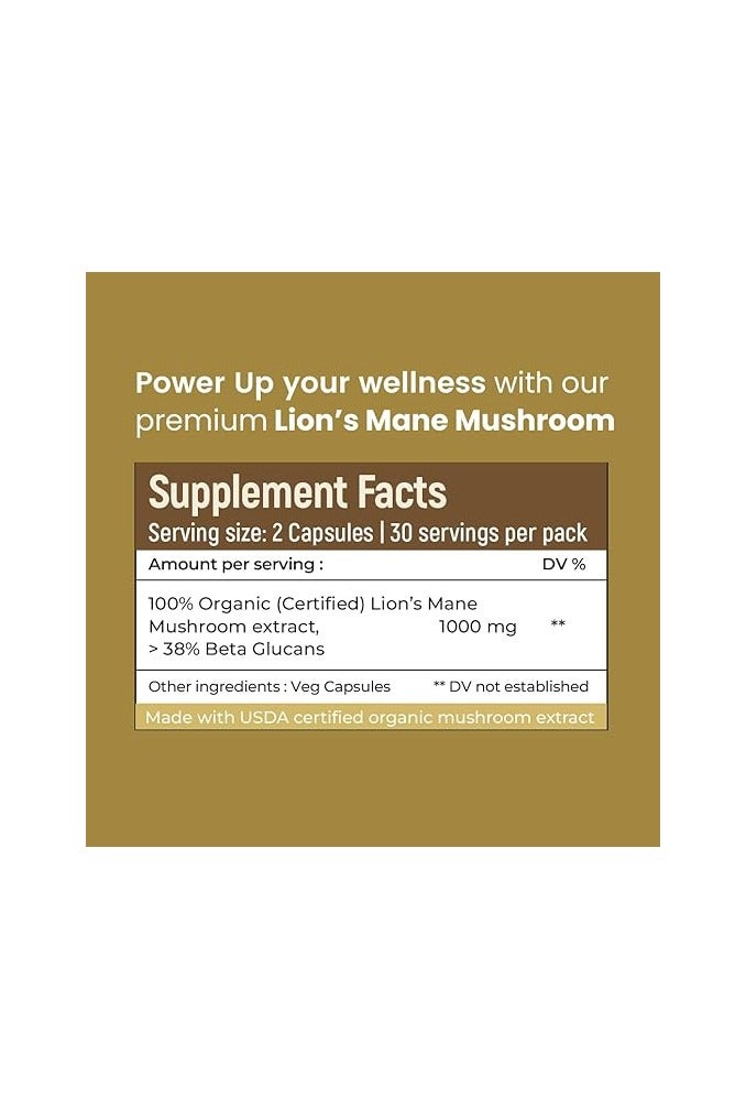 Rooted Active's Lion's Mane Mushroom for Brain Health Support - Mushroom Support for Focus & Memory Function - Immune & Nervous System Supplement | USDA Organic | 60 Caps - Image 2