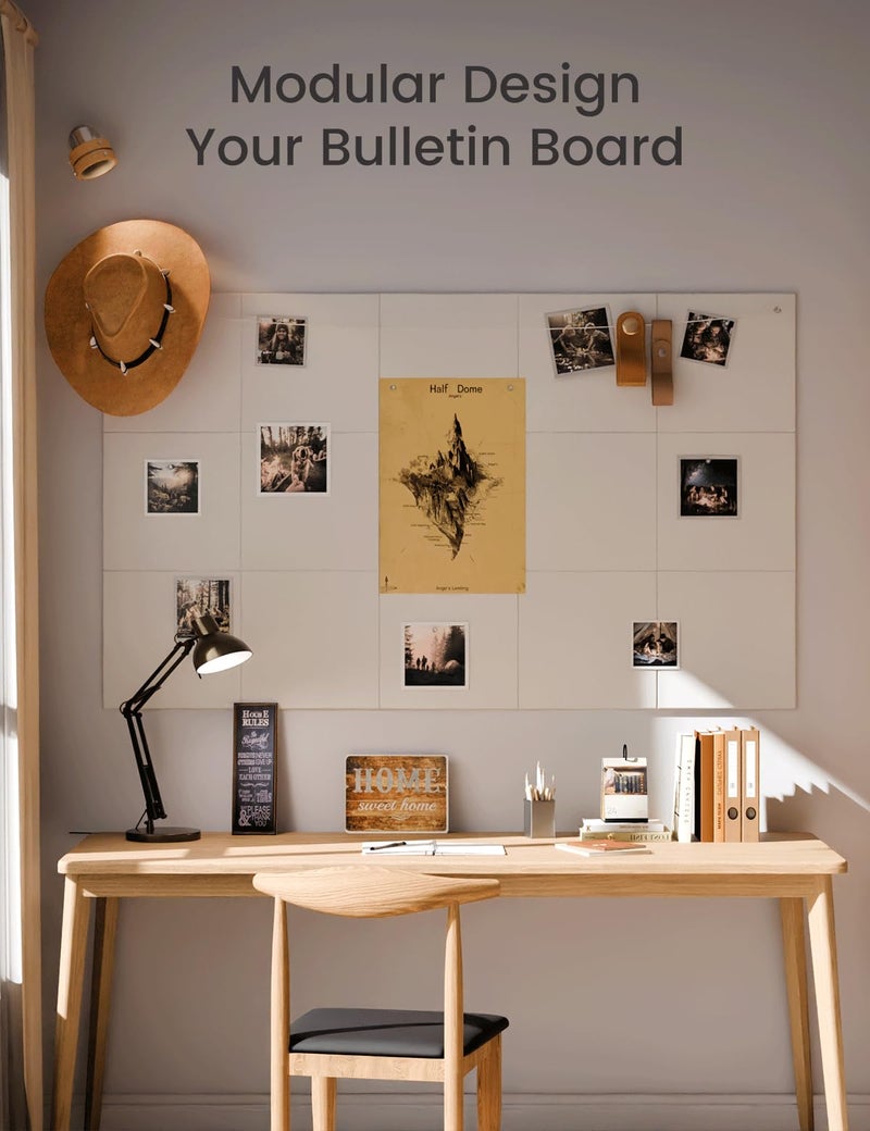 Fluxynara Large Felt Bulletin Board 48" x 36" Cork Board Alternative-12 Pack with 70 Safe Removable Adhesive Tabs, Cork Boards for Walls Cork Board for Home Office Classroom Pin Board - Milky White - Image 5