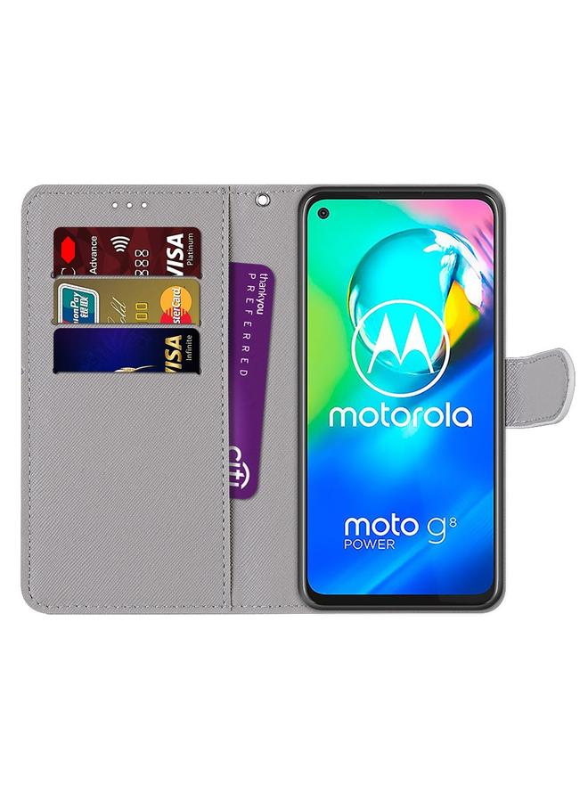 اس-توب جراب لهاتف Motorola Moto G8 Power، جراب من جلد البولي يوريثان قابل للطي أفقيًا، مزين برسومات متقاطعة ملونة، مع حامل وفتحات للبطاقات ومحفظة وحبل تعليق - Image 4