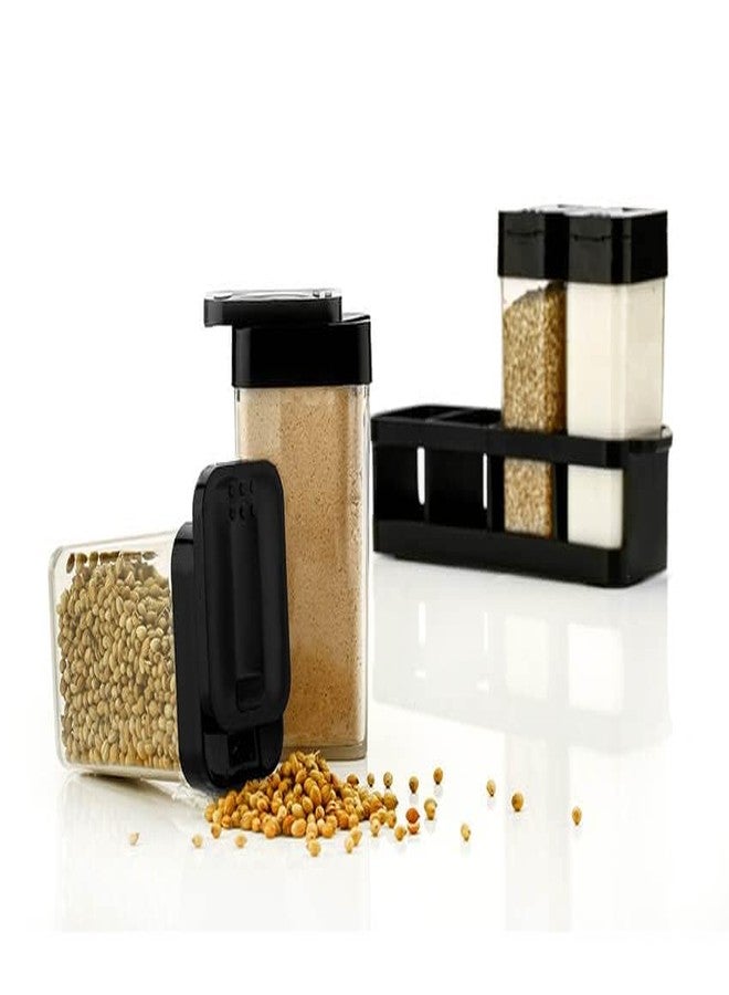 Touchcart Multipurpose 4 Pcs Spice Rack & Masala Box Set Airtight Condiment Containers with Black Flip Lids & Organizer Tray Kitchen Storage Solution for Spices, Herbs, Dry Fruits & More Multi - Image 2