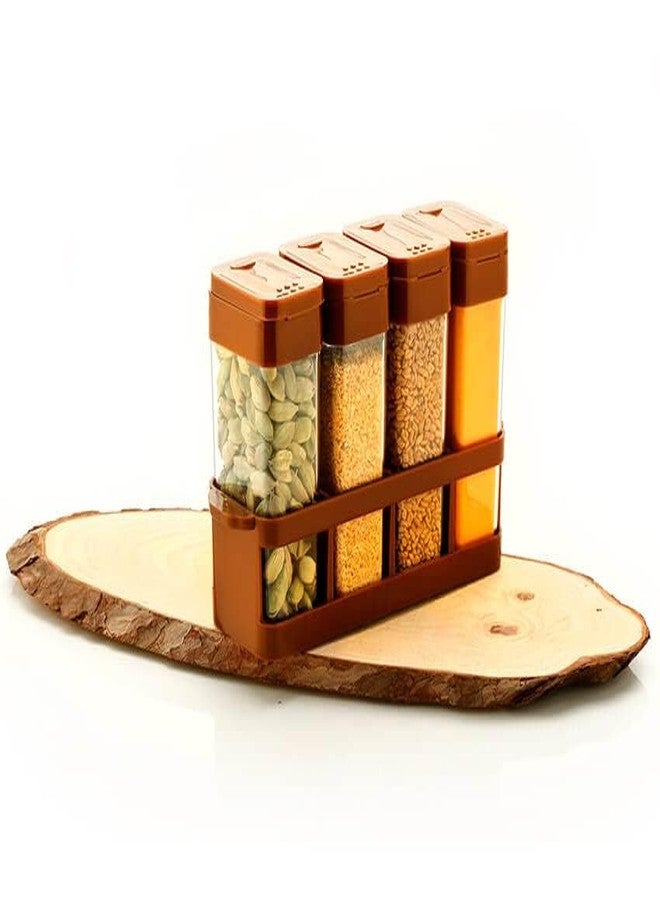 Touchcart Multipurpose 4 Pcs Spice Rack & Masala Box Set Airtight Condiment Containers with Black Flip Lids & Organizer Tray Kitchen Storage Solution for Spices, Herbs, Dry Fruits & More Multi - Image 1