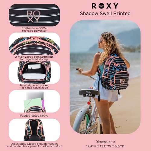 Roxy حقيبة ظهر روكسي للنساء شادو سويل | سفر | استخدام يومي | عمل | صالة رياضية | 21 لتر | بوليستر معاد تدويره، أنثراسايت موفز فلورال، مقاس واحد - Image 3
