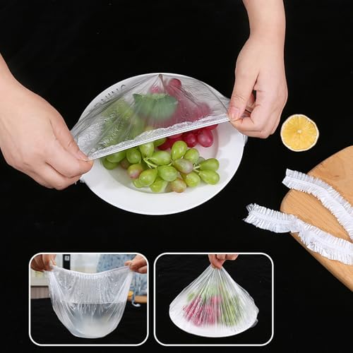 MISSJOJIAY 300pcs Reusable Elastic Food Covers Universal Stretchable Clear Adjustable Plastic Plate Bowl Covers Outdoor Fresh Keeping Bags Kitchen Baking Picnic and Food Storage Bread Proofing Cover - Image 3