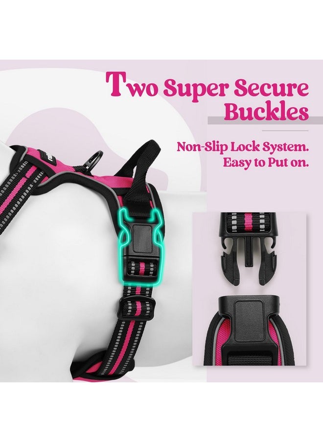 Rabbitgoo rabbitgoo Dog Harness No Pull with 2 Leash Clips, Adjustable Soft Padded, Reflective Oxford No Choke Pet Vest with Easy Control Handle for Large Dogs, Hot Pink, L  - Image 2