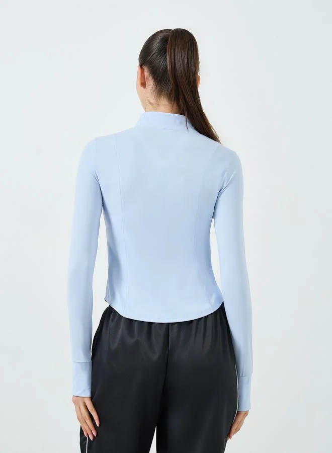 Styli Active  Blue Lightweight Thumbhole Detail Full Zip Up Jacket for Women | Best Price UAE