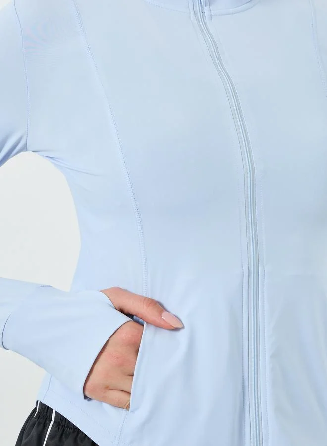 Styli Active  Blue Lightweight Thumbhole Detail Full Zip Up Jacket for Women | Best Price UAE