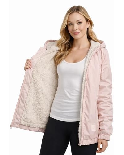 Reebok Womens Windbreaker Jacket - Water and Wind Resistant Midweight Cozy Sherpa Fleece Insulated Softshell Jacket for Women, Size Large, Powder Pink - Image 5