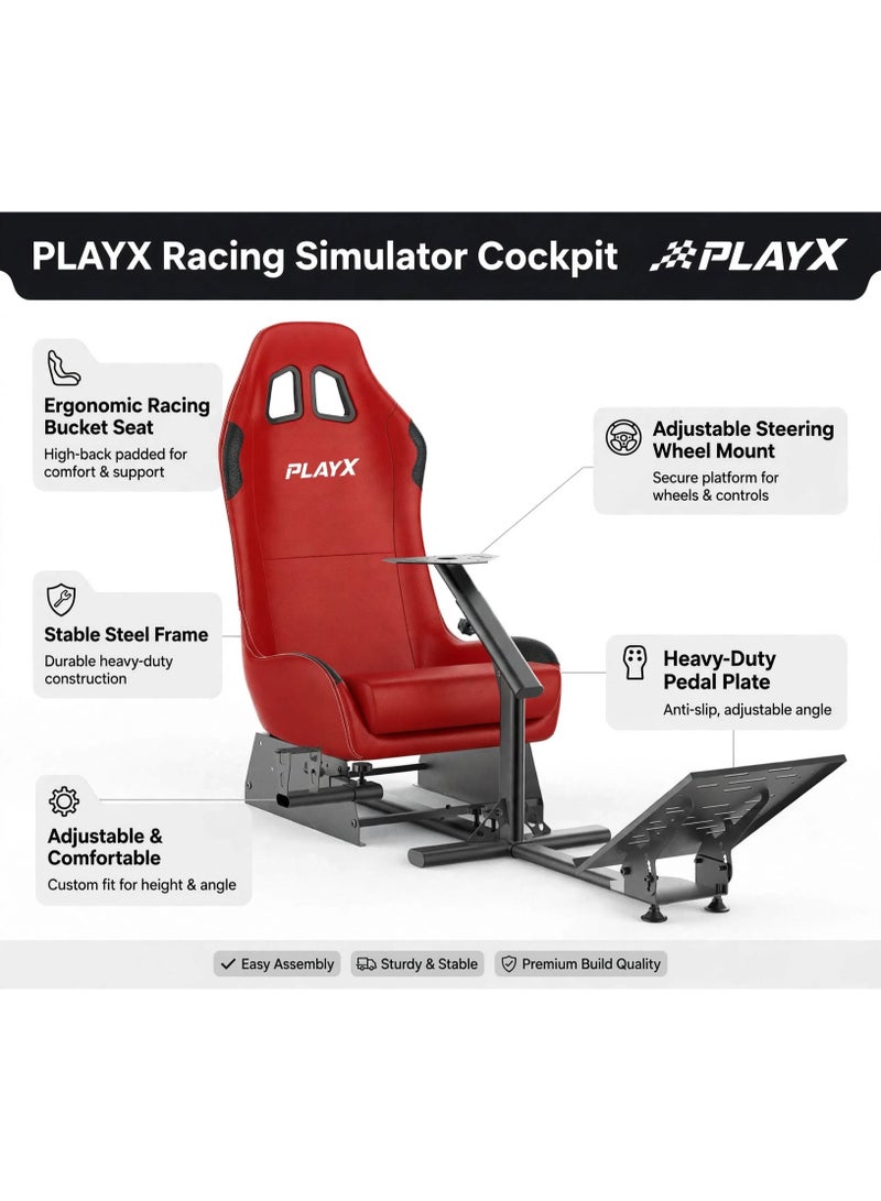 PlayX Ultimate Foldable Racing Simulator Cockpit with Bucket Seat & Steering Wheel Stand for Logitech G923 G29 G920 G27 G25 Thrustmaster T248 T300 Fanatec DD1 DD2 | Heavy Duty Racing Wheel Stand with Gaming Chair, Pedal & Shifter Mount for PS4 PS5 Xbox One PC | 330LBS Steel Frame Racing Chair Cockpit with Adjustable Wheel & Pedal Position, Foldable Backrest for Easy Storage - Image 2