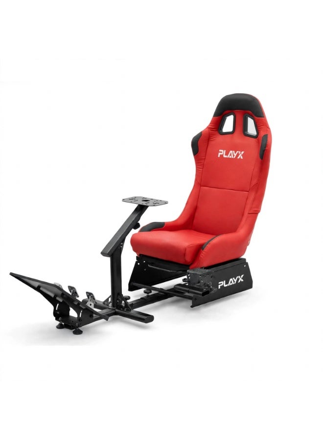 PlayX Ultimate Foldable Racing Simulator Cockpit with Bucket Seat & Steering Wheel Stand for Logitech G923 G29 G920 G27 G25 Thrustmaster T248 T300 Fanatec DD1 DD2 | Heavy Duty Racing Wheel Stand with Gaming Chair, Pedal & Shifter Mount for PS4 PS5 Xbox One PC | 330LBS Steel Frame Racing Chair Cockpit with Adjustable Wheel & Pedal Position, Foldable Backrest for Easy Storage - Image 3