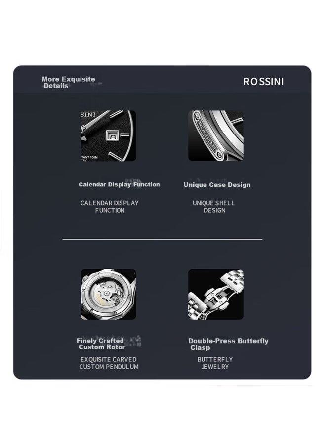 Rossini Men's Automatic Mechanical Watch Stainless Steel Calendar Luxury Brand Wrisch Birthday Valentine's Day Gift - Image 2