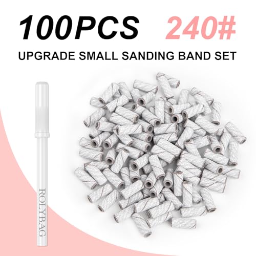 Rolybag 100pcs Small Sanding Bands Nail Drill Bits 240 Extreme Fine Grit Sanding Bands with 3.1mm Mandrel Bits for Acrylic Nails Professional Manicures and Pedicure,Zebra - Image 2