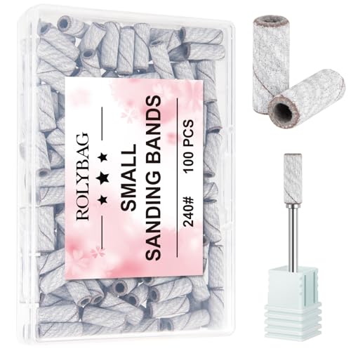 Rolybag 100pcs Small Sanding Bands Nail Drill Bits 240 Extreme Fine Grit Sanding Bands with 3.1mm Mandrel Bits for Acrylic Nails Professional Manicures and Pedicure,Zebra - Image 1