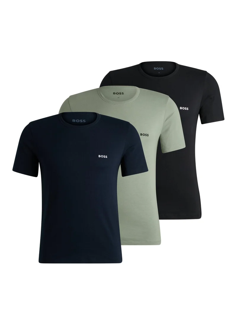 BOSS Three-pack of cotton underwear T-shirts with embroidered logos