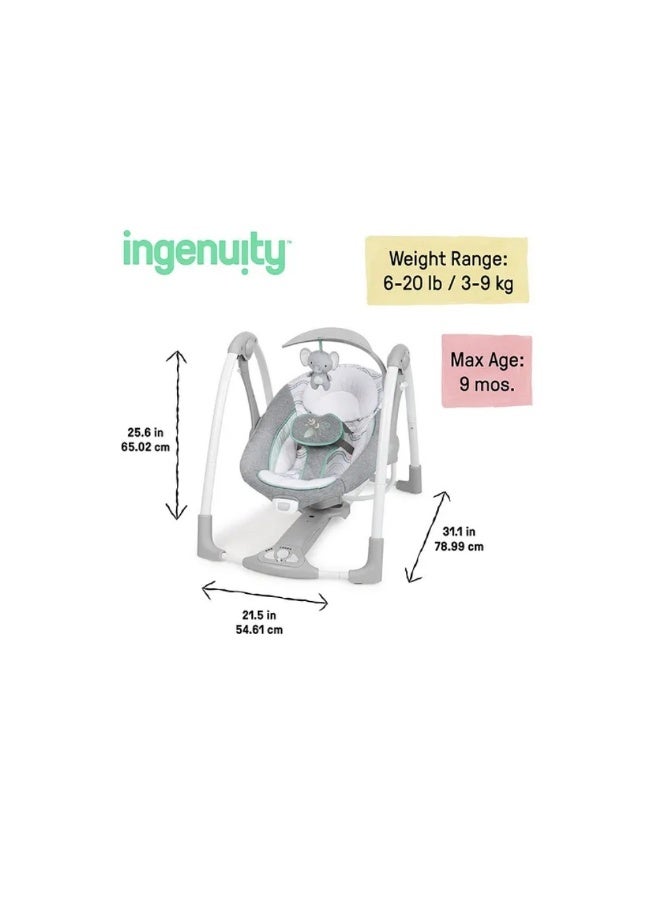 إنجنيونتي إنجينويتي كونفرت مي 2 في 1 مدمج ومحمول، هزاز للأطفال ومقعد للأطفال الرضع، اهتزازات موفرة للطاقة، أصوات طبيعية، مناسب من 0-9 أشهر، الوزن 6-20 رطلاً (سويل) - Image 4