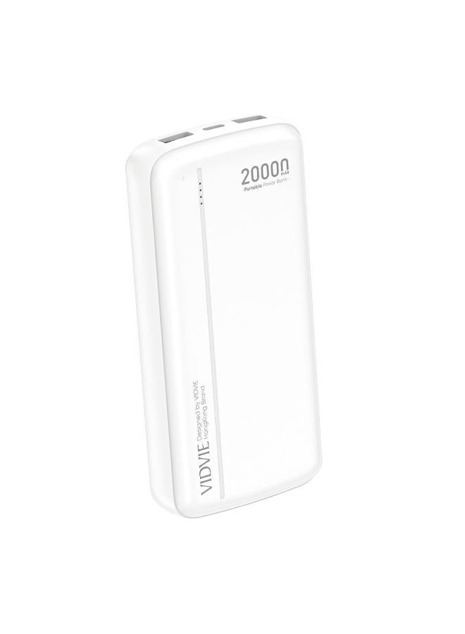 Power Bank 20000mAh with 2 USB Ports and 1 Type-C Port - White