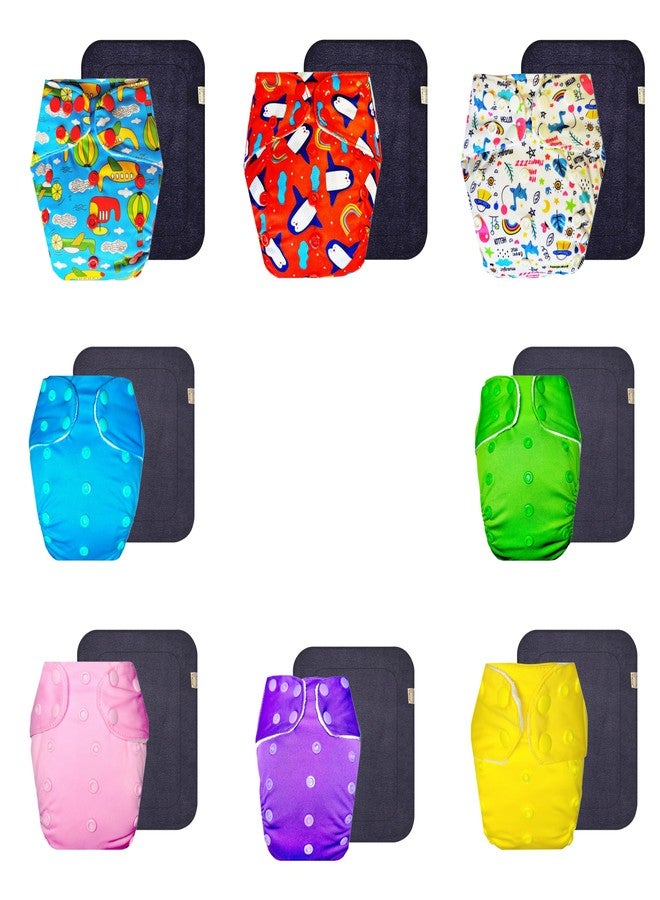 Dumbledo Premium Cloth Diaper with Gray Insert (Pack of 8) | Snug Fit | 6-Layer Absorbent Pad | Travel Friendly | Worry-Free Diapering | 3 Months - 3 Years | Unisex Baby - Image 1