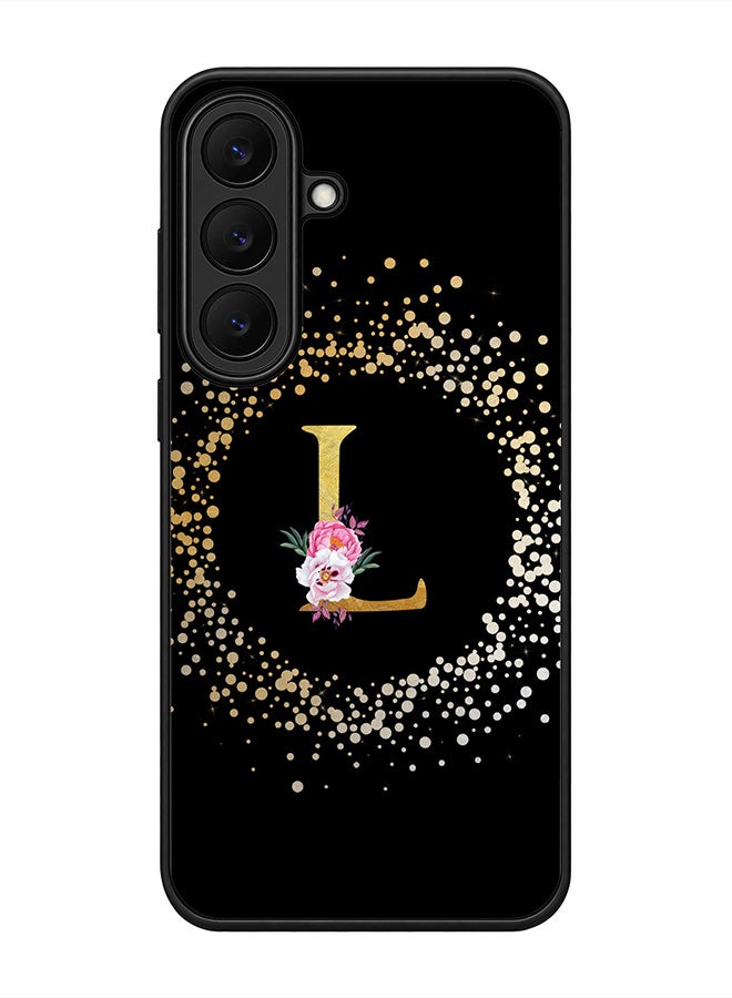Stylizedd Rugged Case for Samsung Galaxy S26 FE- Slim Fit Hybrid Rubber Cover Floral Monogram - L (Black)