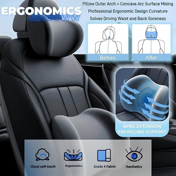SELLFUN Cars Necks & Lumbar Pain Relief Pillow, 100% Memory Foam Car Seat Head Rest Pillows Necks Support, Neck Pain Relief Pillows for Car & Office, car Gift, (Gray, Pack of 1) - Image 5