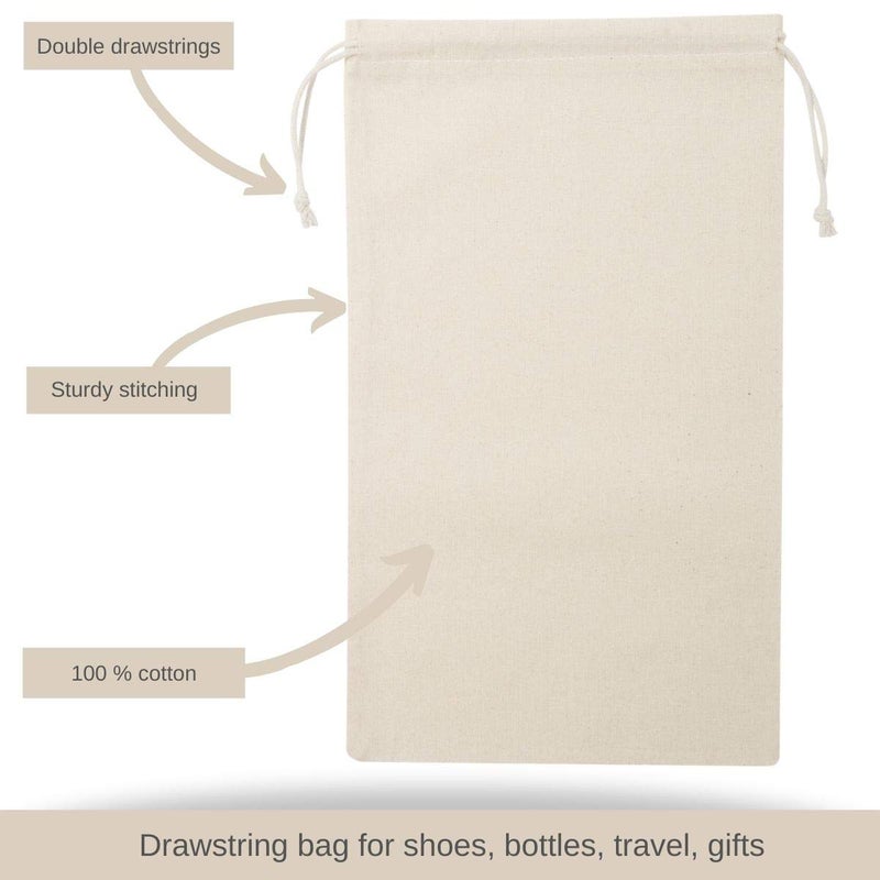 DR 100 Percent Cotton Muslin Drawstring Bags 12-Pack For Storage Pantry Gifts - Unbleached (7 x 12 inch, Beige) - Image 4