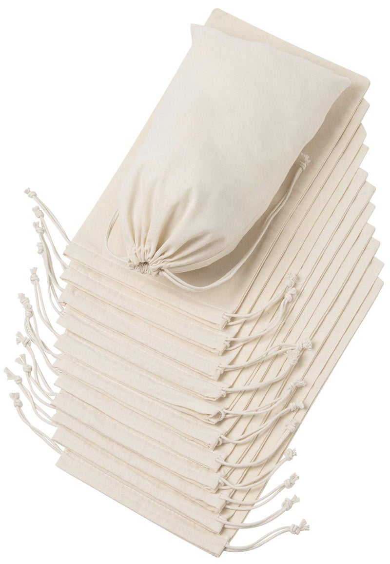 DR 100 Percent Cotton Muslin Drawstring Bags 12-Pack For Storage Pantry Gifts - Unbleached (7 x 12 inch, Beige) - Image 1