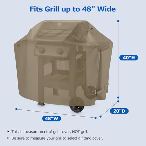SunPatio Grill Cover 48 Inch for Outdoor Grill, Heavy Duty BBQ Cover with Waterproof Sealed Seam, FadeStop Material, All Weather Resistant Compatible for Weber CharBroil Nexgrill and More, Taupe - Image 2