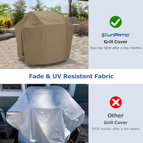 SunPatio Grill Cover 48 Inch for Outdoor Grill, Heavy Duty BBQ Cover with Waterproof Sealed Seam, FadeStop Material, All Weather Resistant Compatible for Weber CharBroil Nexgrill and More, Taupe - Image 3