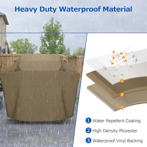 SunPatio Grill Cover 48 Inch for Outdoor Grill, Heavy Duty BBQ Cover with Waterproof Sealed Seam, FadeStop Material, All Weather Resistant Compatible for Weber CharBroil Nexgrill and More, Taupe - Image 5