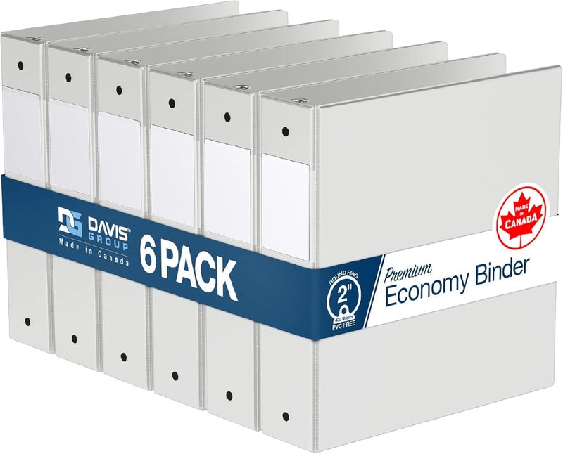 Davis Group Premium Economy 6-Pack 3-Ring Binders for School or Office, Round-Ring Binders, 2 Inch, White - Image 1
