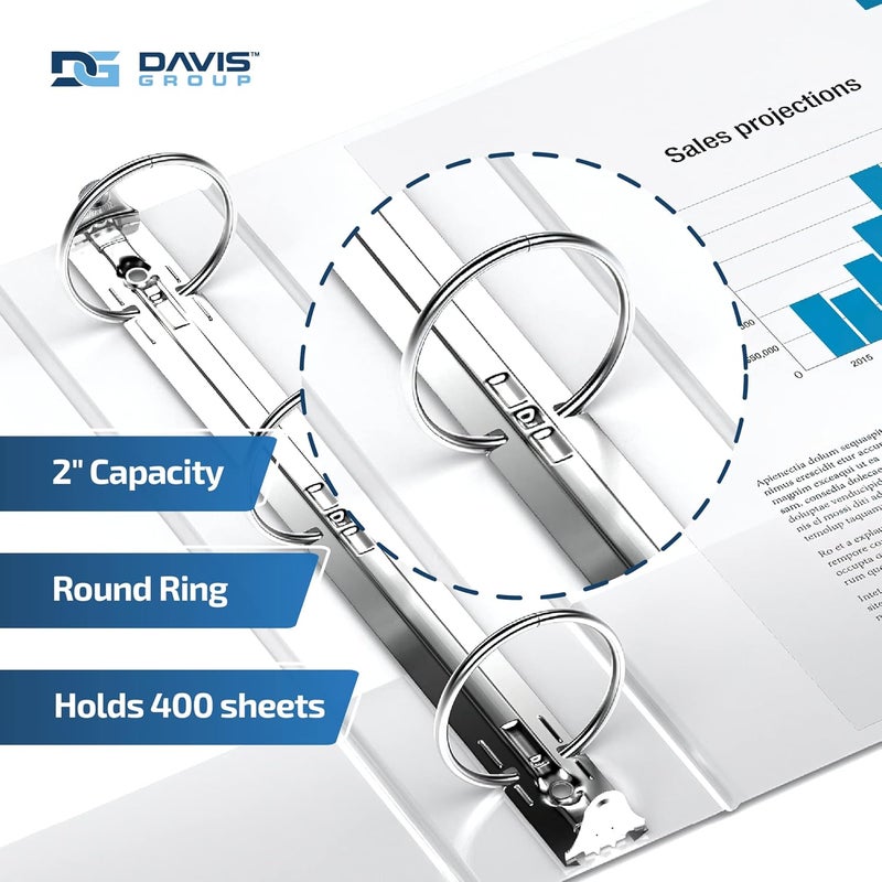 Davis Group Premium Economy 6-Pack 3-Ring Binders for School or Office, Round-Ring Binders, 2 Inch, White - Image 2