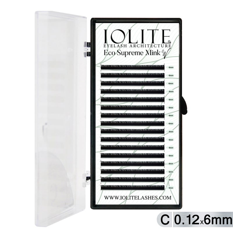 Iolite Eco Supreme Mink W Lashes C Curl – 0.12T Mix & 6mm–15mm | Pre-Fanned Volume Lash Extension Trays for Professional Lash Artists ISMWC12T - 6MM