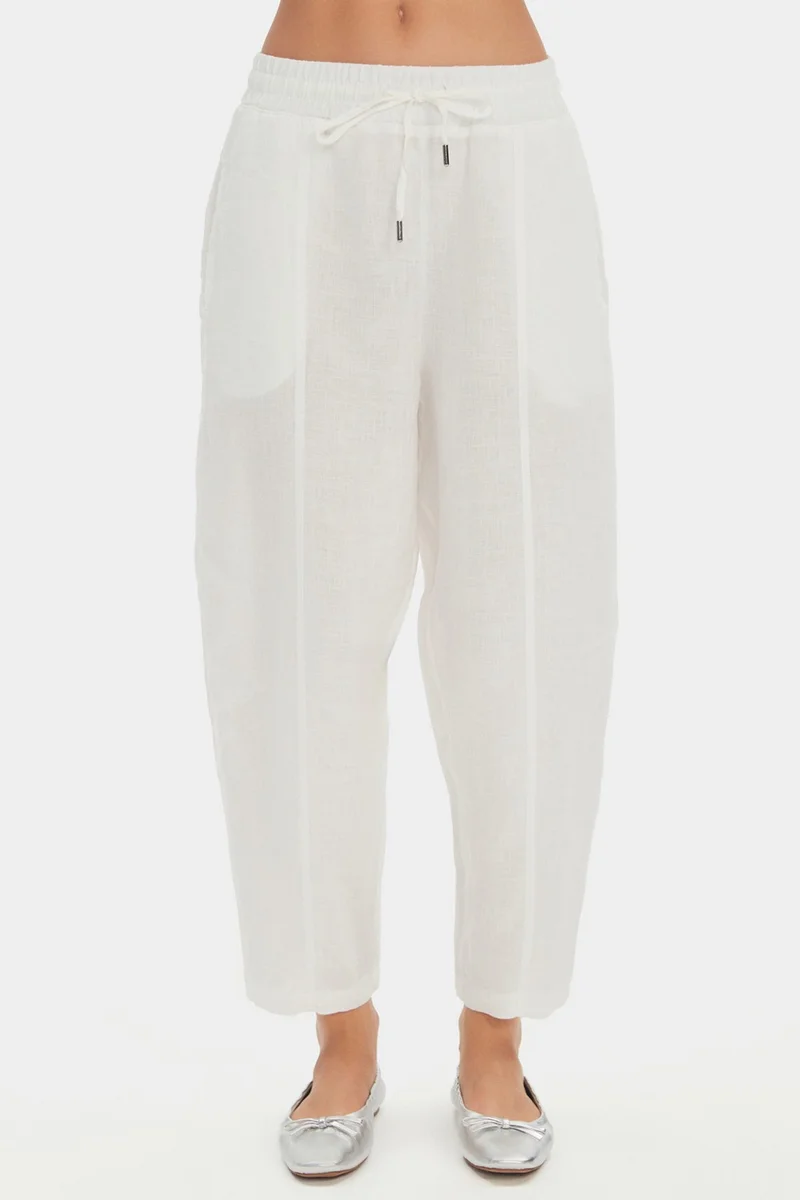 JUNE Women's Exclusive 100% Linen Elastic Waist Trousers