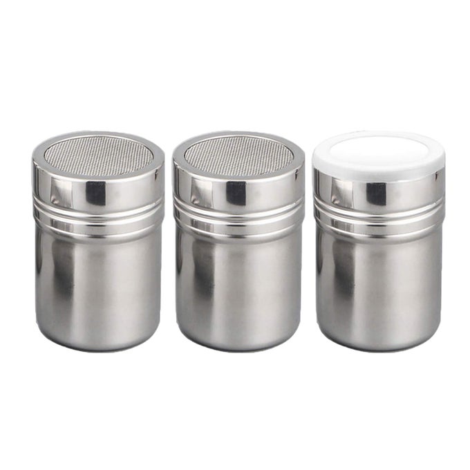SET OF 3PCS POWDER SUGAR SHAKER WITH LIDSTAINLESS STEEL FINE MESH SHAKER FOR SIFTER COCOACINNAMON POWDERICING SUGARCHOCOLATE COFFEE SMALL